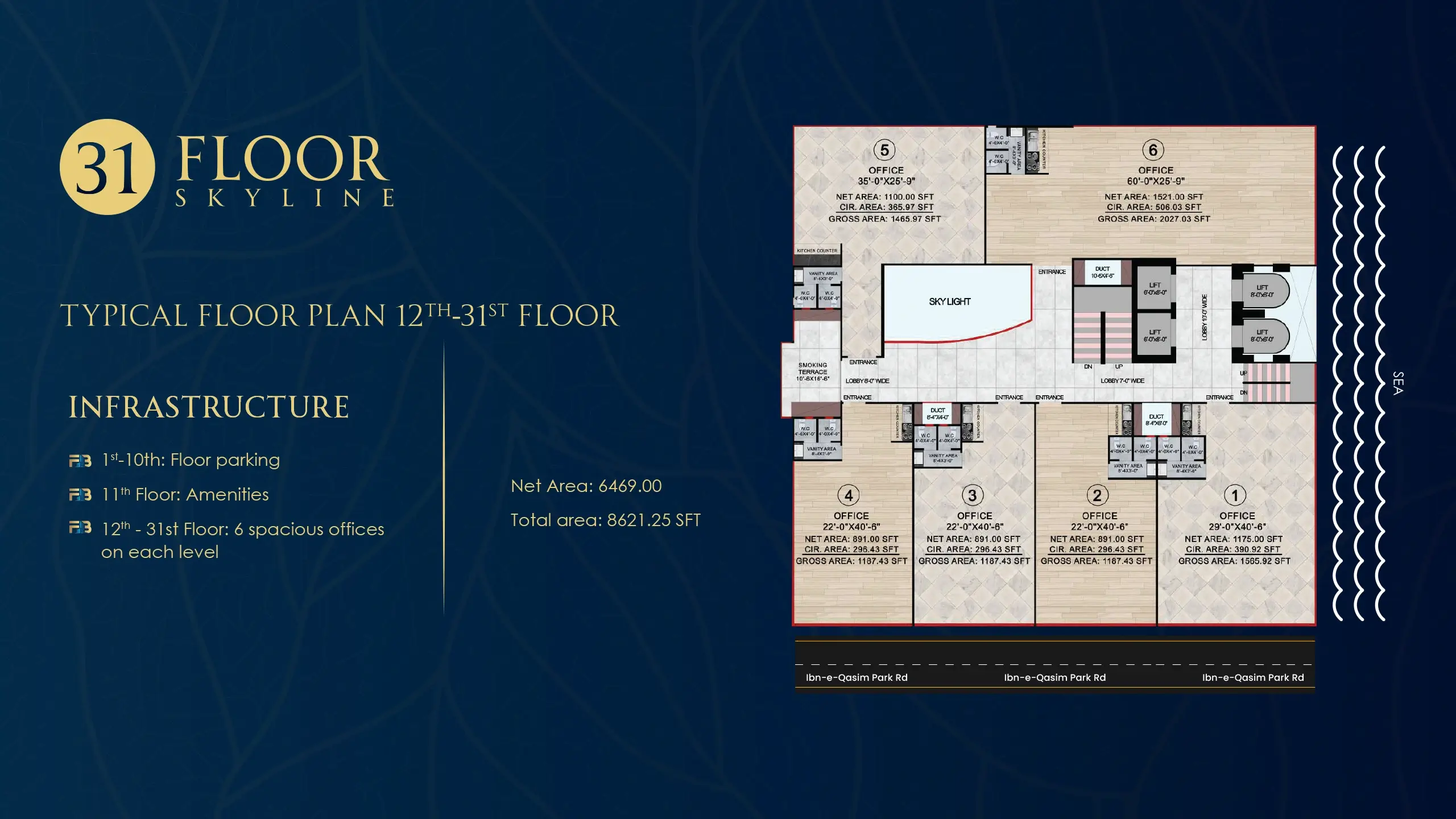 6,469 SQ FT (Net Area) floor plan at Faizan Business Bay