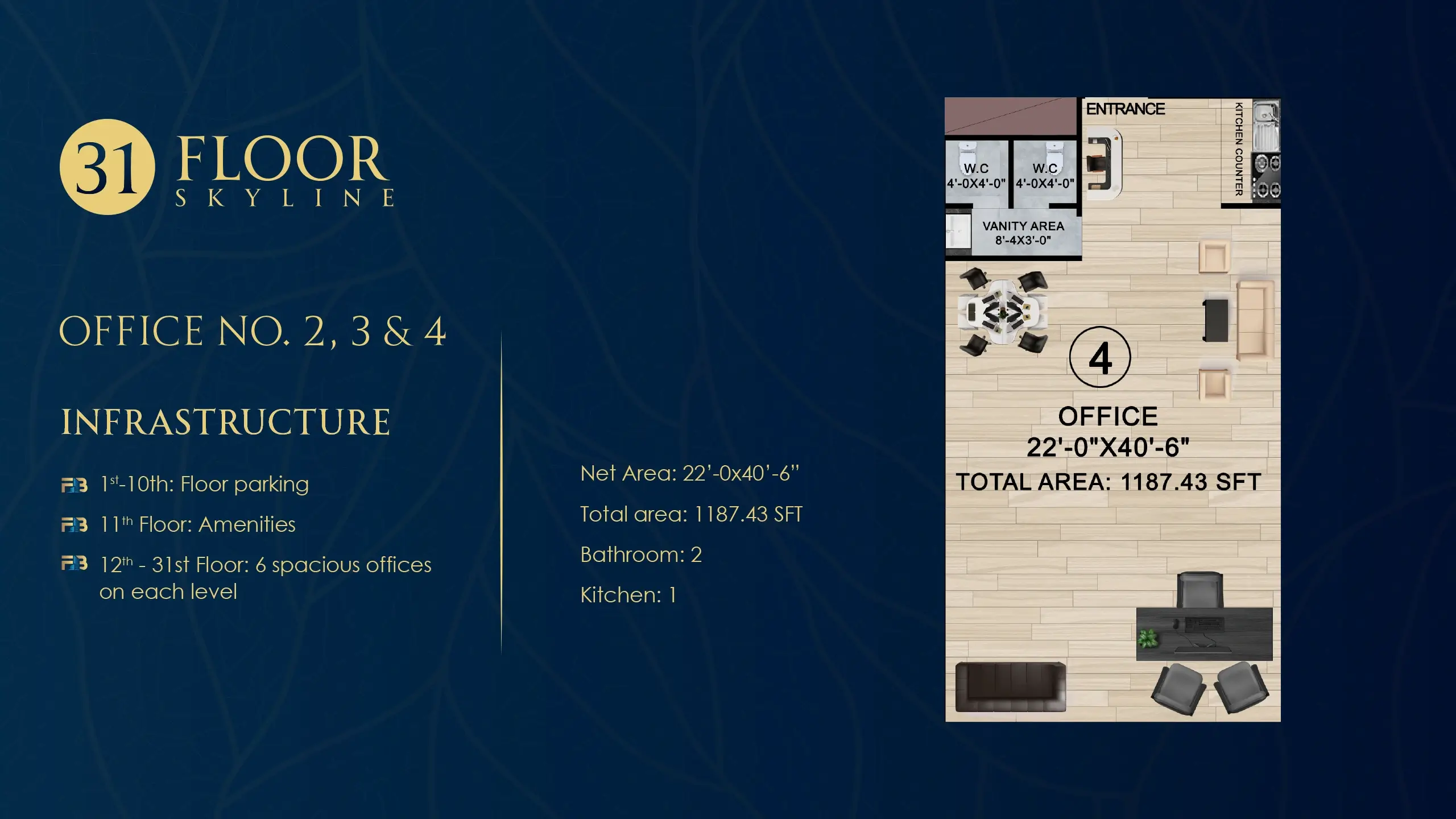 891 SQ FT (Net Area) floor plan at Faizan Business Bay