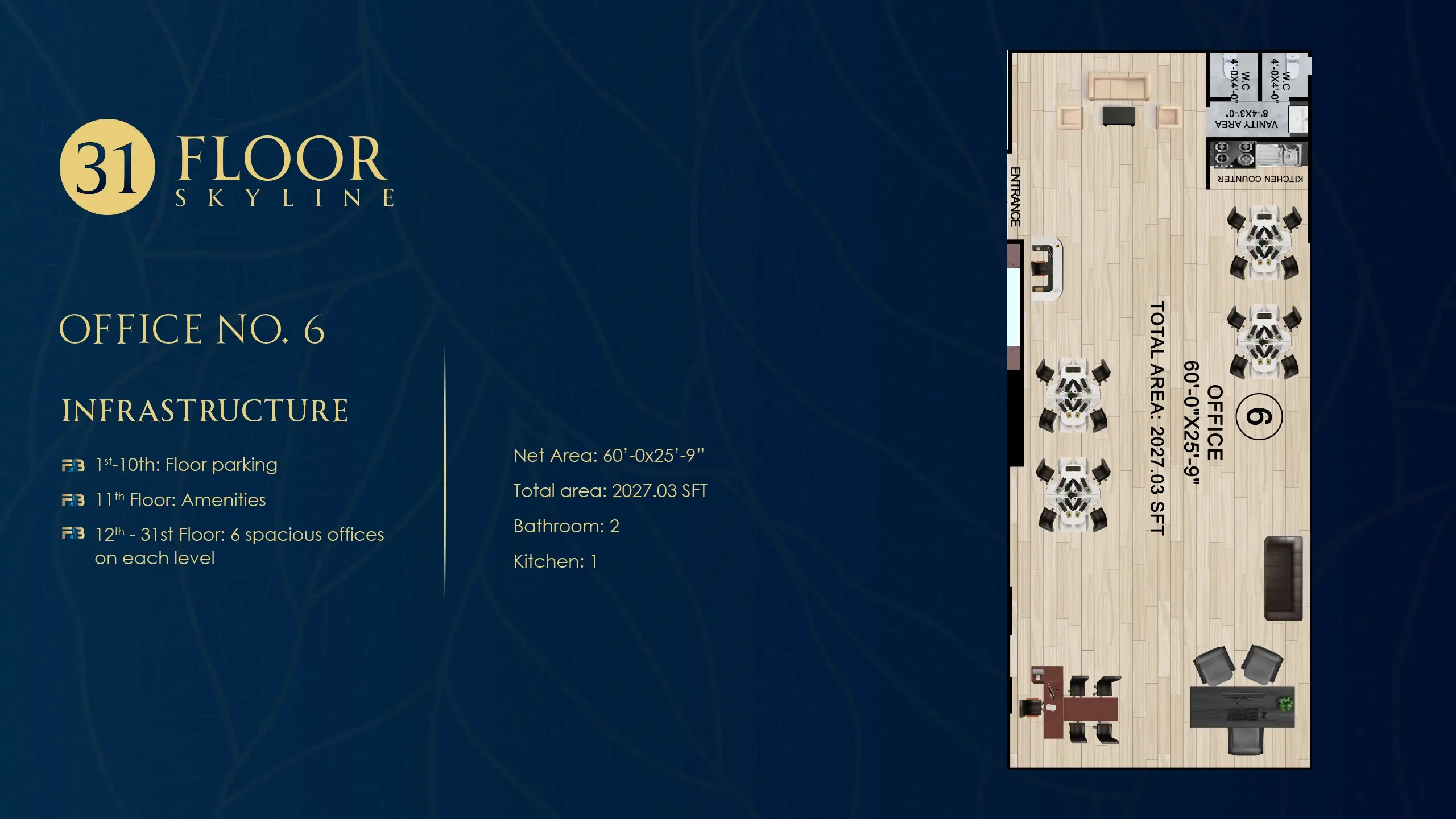1,521 SQ FT (Net Area) floor plan at Faizan Business Bay
