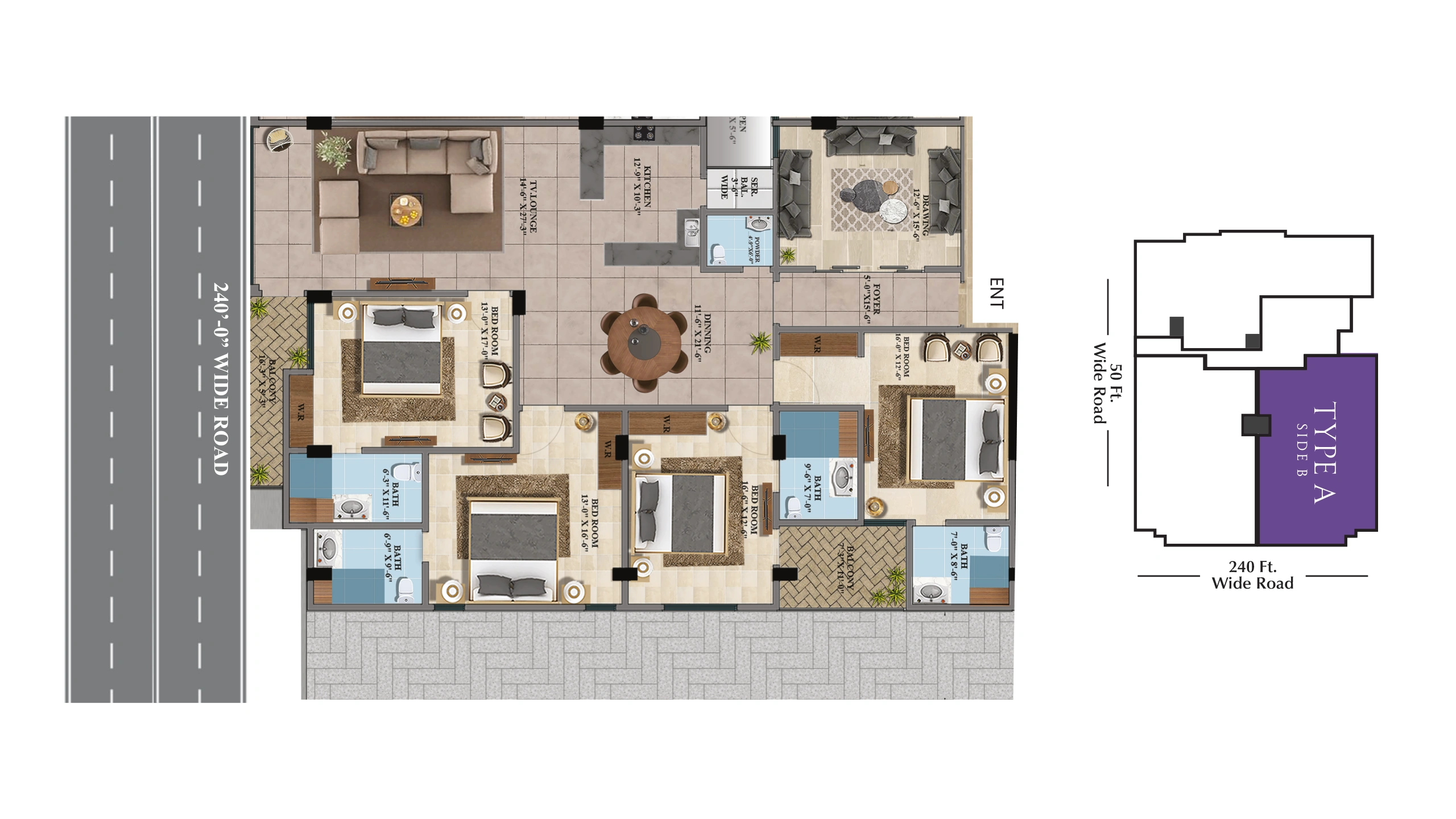 Type A Side B floor plan at Faizan Heights