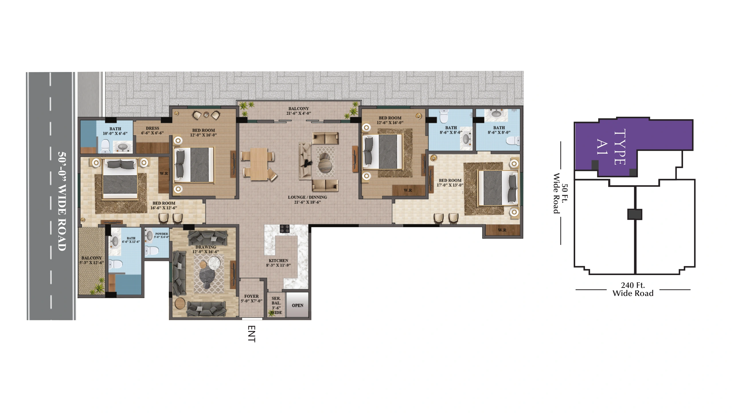 Type A1 floor plan at Faizan Heights