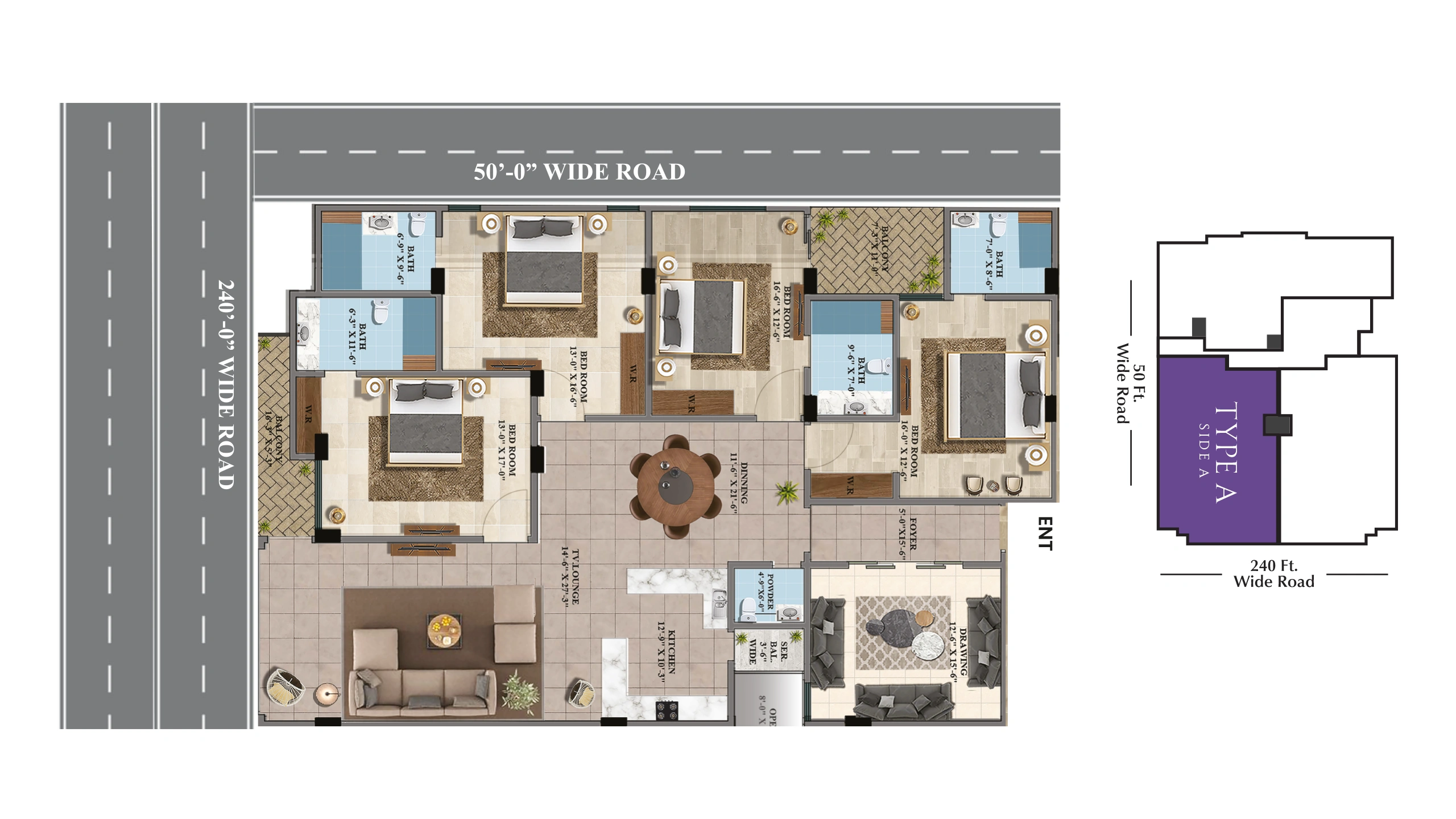 Type A Side A floor plan at Faizan Heights