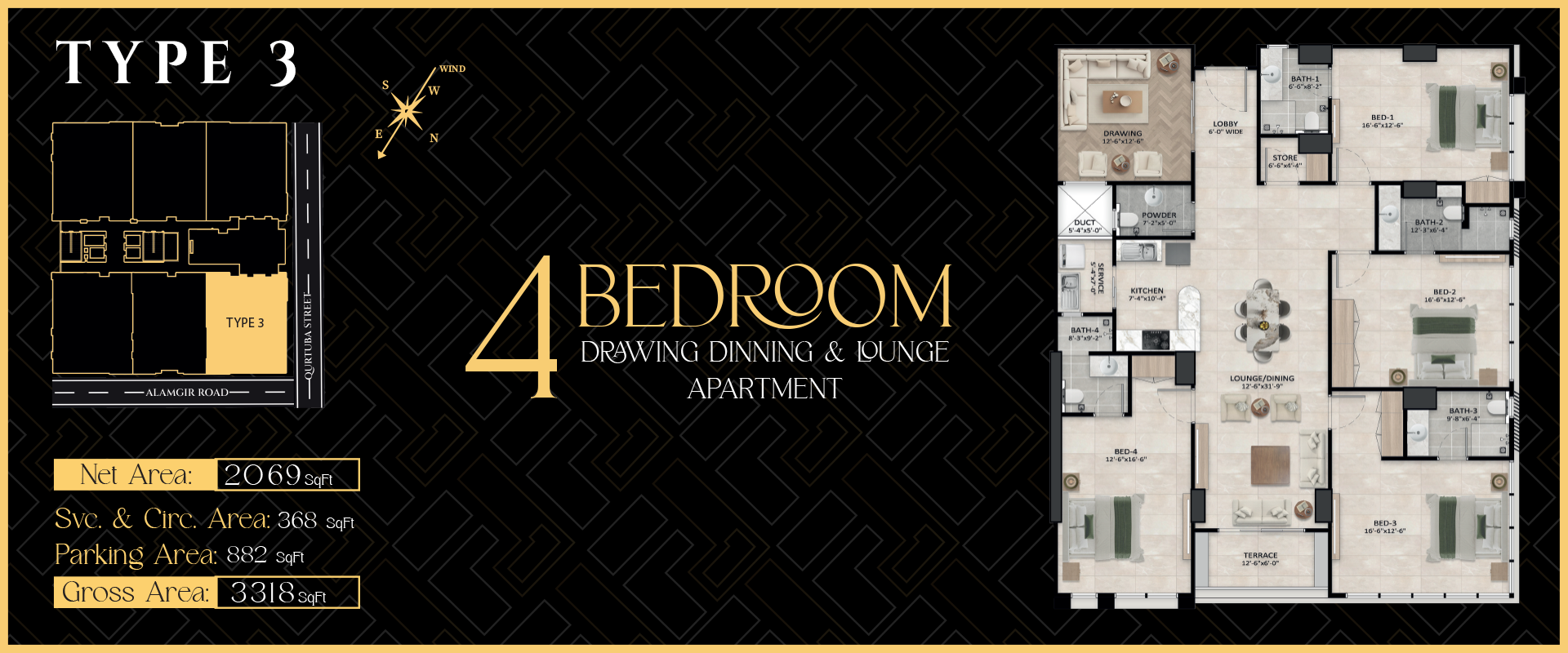 Type 3 apartment type at Faizan Landmark 1