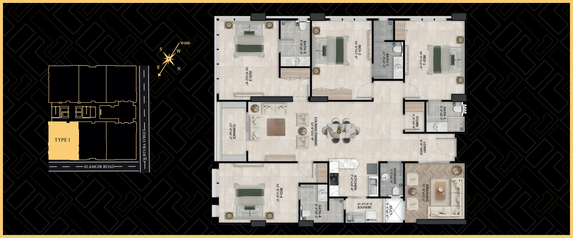 Type 1 apartment type at Faizan Landmark 1