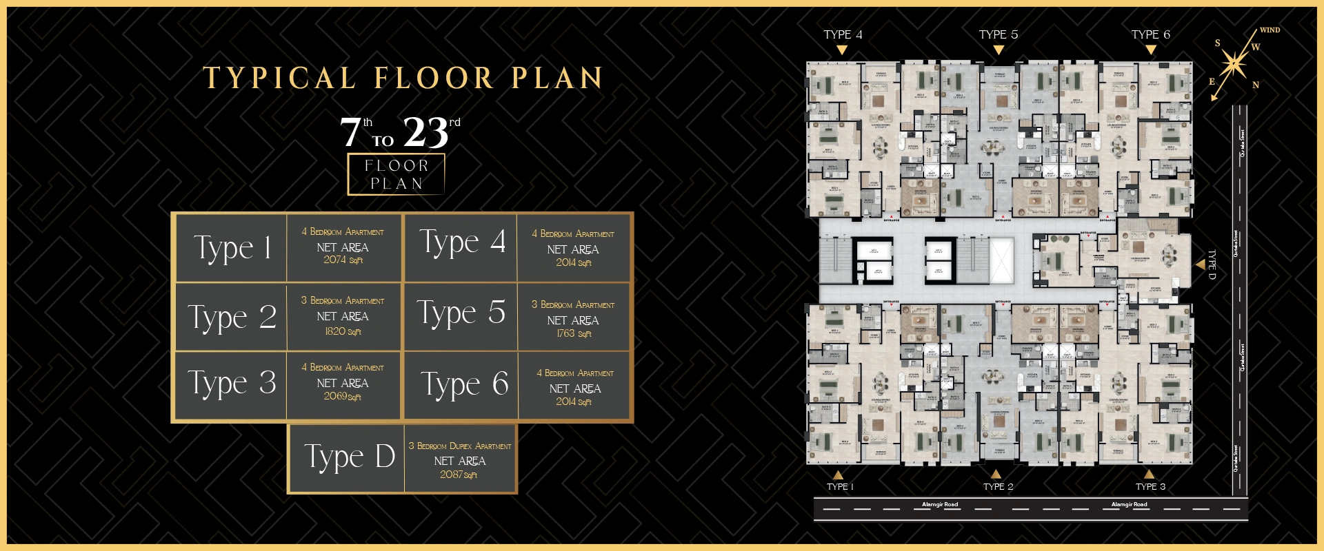 Typical floor plan for the 7th to 23rd floors at Faizan Landmark 1